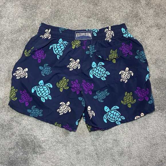 Vilebrequin Swim Trunks Shorts Mens Large Blue Multicolour Turtle Print Beach - Picture 1 of 13